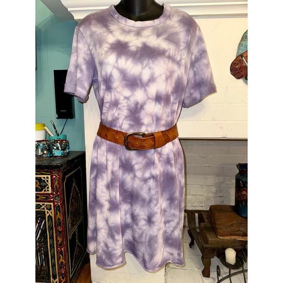 NEW ALTERNATIVE APPAREL LAVENDER TIE DYE SHIBORI SWEATSHIRT TEE DRESS XS - Picture 1 of 9